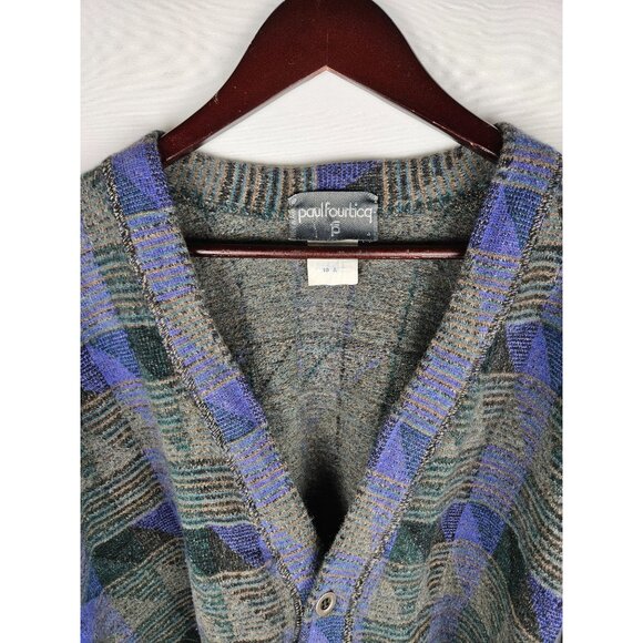 Paul Fourticq 80's Wool Blend Cardigan Sweater France Size XL Blue Gray Grandpa - Picture 5 of 12